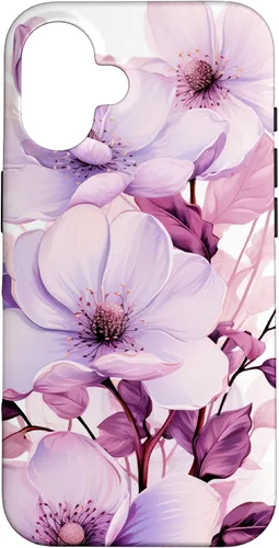 Vista 32 de Funda para iPhone 17, diseño de flores de magnolia rosa y morado lavanda