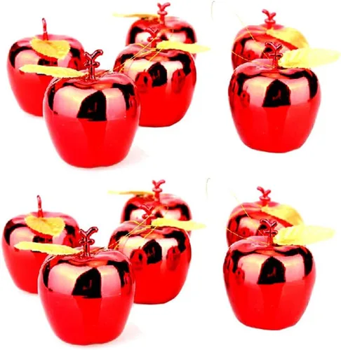 Vista 8 de Vpang 12 colgantes de árbol de Navidad, adornos colgantes de manzana, adornos para festivales, fiestas, adornos de boda (dorado)