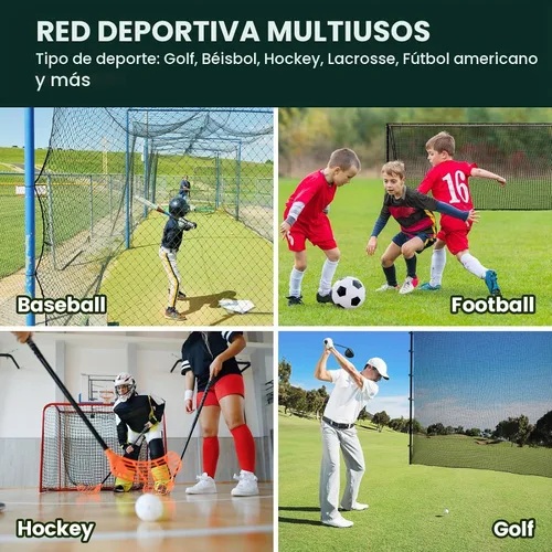Vista 8 de Red deportiva, red de práctica de golf con cuerda de nailon de 33 pies, también para béisbol, hockey, fútbol, LAX y más, 10 x 10 x 15 pies, 10 x 20