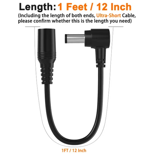Vista 2 de Cable de extensión CC de 0.217 in x 0.083 in, ángulo recto de 90 grados, macho a hembra, ángulo izquierdo, cable de extensión de alimentación de 12
