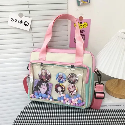 Vista 5 de Hipi-shop Ita bag Color a juego Bolso bandolera transparente para Anime Lolita Bag Display Anime insignias bolso