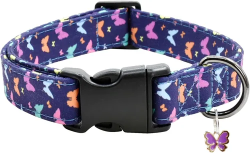 Vista 9 de Lindo collar de algodón para perro, patrones de flores, collares suaves y ajustables para cachorros, para hembras, perros pequeños, medianos