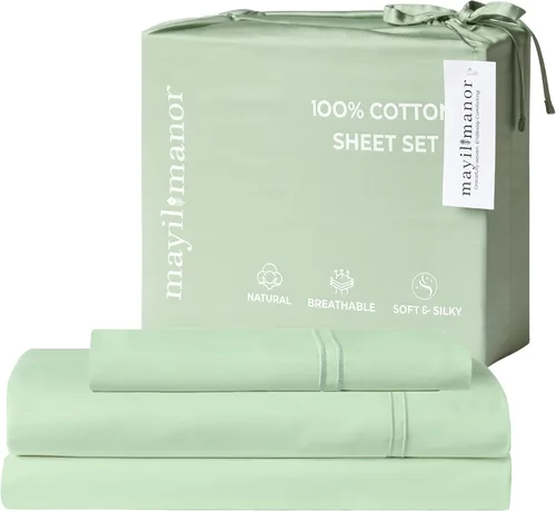 Vista 19 de Sábanas de Cama de Algodón 100% Natural Juego de Sábanas Twin de Tejido Satinado de Una Sola Capa de 500 TC Ropa de Cama Sólida Suave
