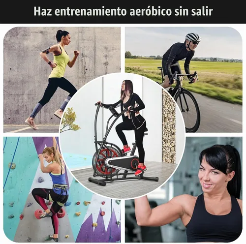 Vista 9 de Goplus Bicicleta de aire, bicicleta estática con ventilador de resistencia ilimitada, pantalla LCD transparente, soporte para tableta, asiento