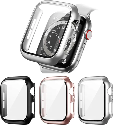 Vista 11 de Paquete de 2 fundas rígidas de policarbonato compatibles con Apple Watch, con protector de pantalla de cristal templado sin burbujas para accesorios