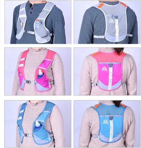 Vista 5 de AONIJIE Chaleco Paquete Ultraligero para Correr para Hombres y Mujeres Reflectante Transpirable Mochila de Hidratación para Senderismo, Camping, Azul