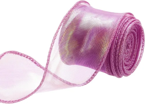 Vista 13 de MECCANIXITY - Cinta de organza con cable de 1 1/2" de ancho, brillante, transparente, con brillo irisado en tonos pastel, cinta de gasa para Beige