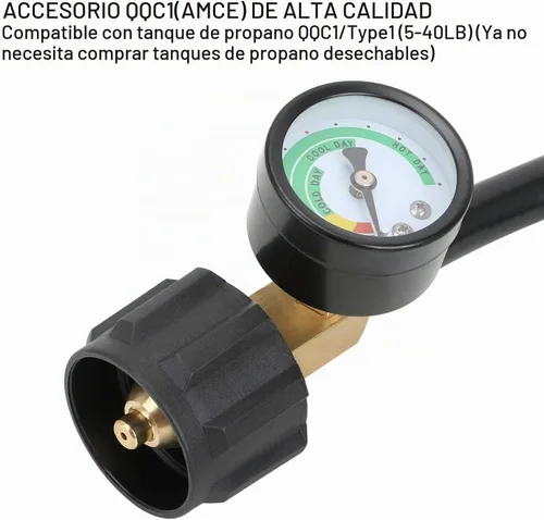 Vista 4 de STYDDI Manguera adaptadora de propano de 1 libra a 20 libras con calibre, kit convertidor de manguera de propano de 4 pies de 1 libra a 20 libras