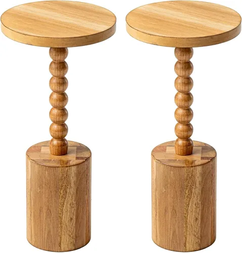 Vista 11 de COZAYH Mesa auxiliar de pedestal de granja, mesa de bebida de madera rústica con base, mesa redonda de Martini para espacio pequeño, sala de estar