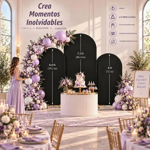 Vista 2 de Juego de 3 fundas elásticas para telón de fondo para arco de boda, 7.2 pies Negro