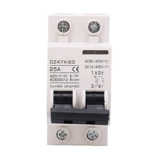 Vista 6 de Mini disyuntor de CA CC, disyuntor miniatura de CA CC Interruptor de desconexión 2P AC DC 25A 400V Montaje en carril DIN para solares, disyuntores