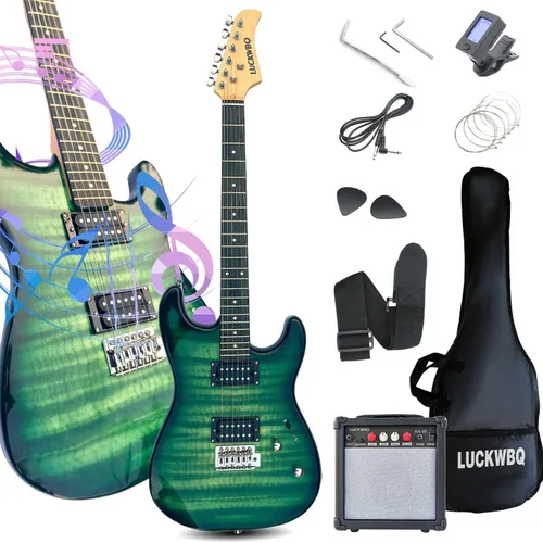 Vista 7 de Kit de inicio de guitarra eléctrica estilo ST de tamaño completo de 39 pulgadas con pastilla HH, amplificador portátil de 20 W, afinador, bolsa