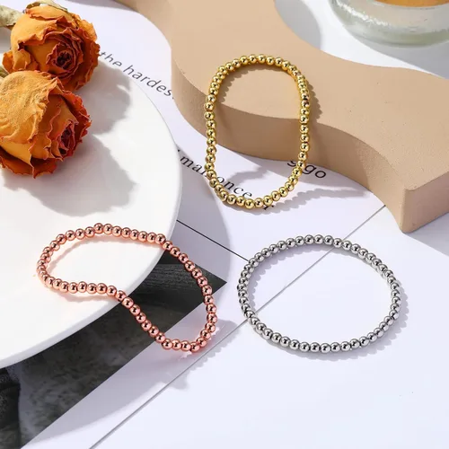 Vista 5 de Gold Bead Bracelet for Women 14K Gold Plated Bead Ball Bracelet Stretchable Bracelet Rose Gold Silver Valentine's Day Gifts