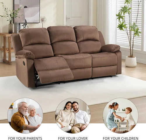 Vista 5 de EBELLO Juego de sofá reclinable manual, moderno juego de muebles reclinables de microfibra para sala de estar, incluye 2 sillas reclinables y 1 sofá
