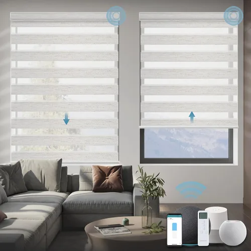Vista 9 de Persianas motorizadas de cebra, 85 % opacas, automáticas que funcionan con HomeKit, Alexa, Google Home, control remoto, oficina en casa