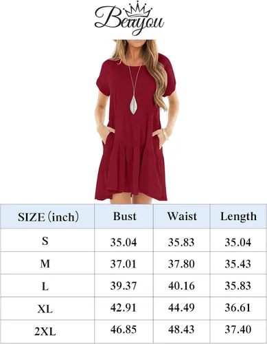 Vista 4 de Vestido de manga corta para mujer, casual, liso, flexible, flojo con volantes