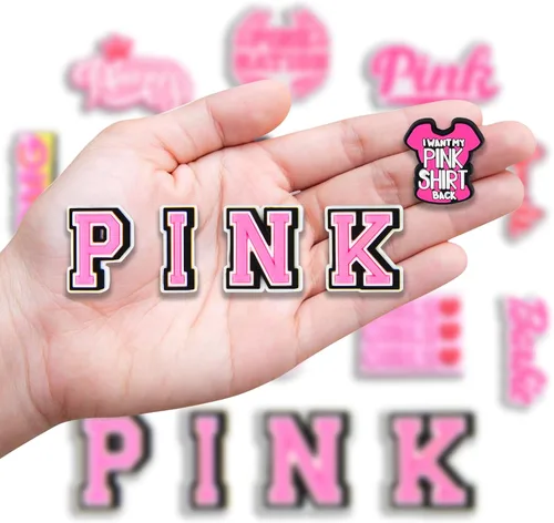 Vista 2 de LSBCharms Dijes de cocodrilo rosa femenino 17 unidades para zapatos maquillaje decoración de PVC accesorios para zuecos y pulseras para niños niñas