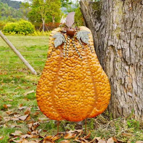 Vista 4 de Morning View Letrero de metal con estacas de calabaza para patio, decoración de otoño, calabaza, rústico, decoración de jardín, decoración de patio