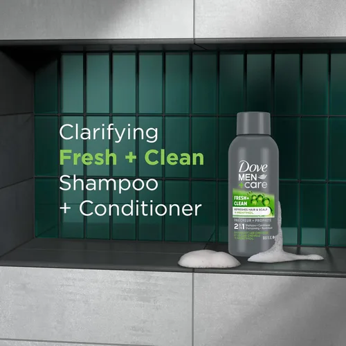 Vista 6 de DOVE MEN + CARE Champú y acondicionador fortificante 2 en 1 fresco y limpio con cafeína para cabello normal a graso ayuda a fortalecer