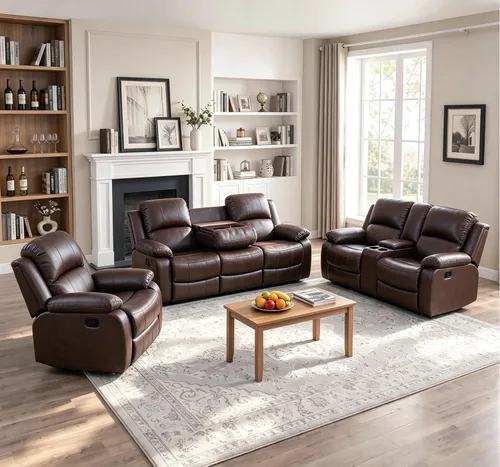 Vista 19 de Silla reclinable de cuero para conjunto de muebles de sala, sofá reclinable de cuero beige para espacios pequeños/RV, sillón individual