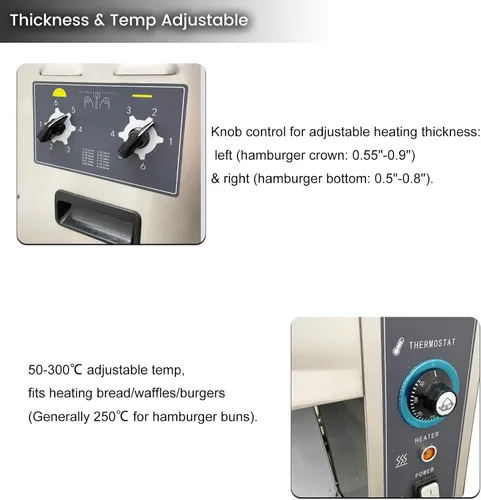 Vista 3 de Máquina de tostado de hamburguesas 122.0 °F-572.0 °F(122°F-572°F) Máquina de hamburguesa comercial eléctrica de acero inoxidable Máquina