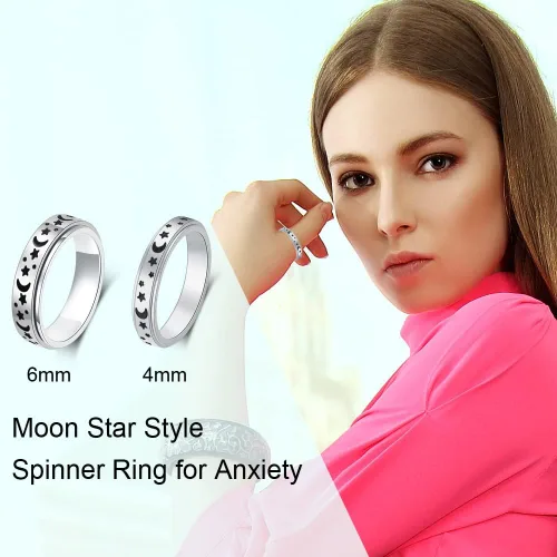 Vista 3 de AmorArtSky Anillo giratorio para aliviar la ansiedad Fidget: anillo de ansiedad para mujeres y hombres, anillo giratorio de acero inoxidable