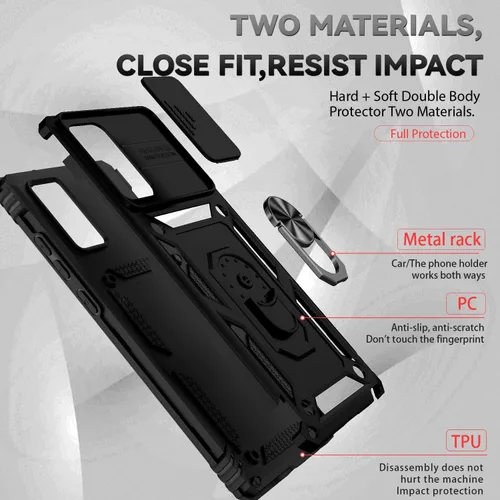 Vista 3 de Funda protectora para teléfono con cubierta deslizante para cámara, soporte de anillo magnético y 2 películas autorreparables Compatible
