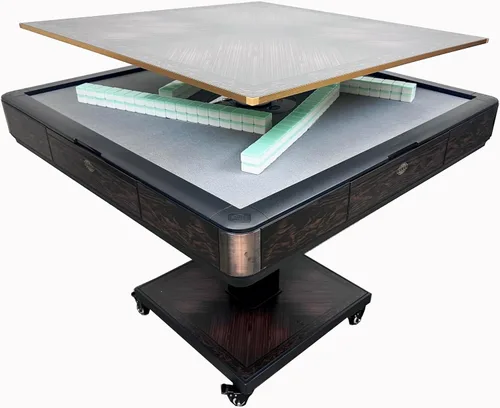 Vista 7 de Estilo montaña rusa de 1.575 in chino/filipinos/americano Mahjong mesa automática plegable Mahjong color nogal acabado ultra fino 2