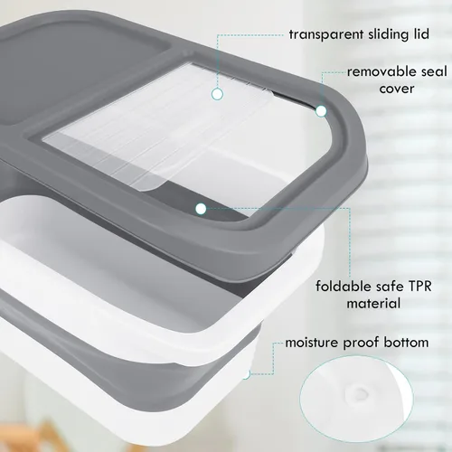 Vista 3 de Contenedores de almacenamiento de alimentos para mascotas, contenedor plegable de comida para gatos con tapa deslizante transparente, contenedor