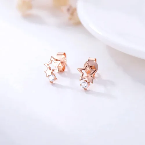 Vista 7 de Juego de collar de luna de oro rosa de 18 quilates y aretes de estrella para mujer regalos de amor para ella