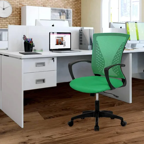 Vista 2 de Silla de oficina ergonómica de malla, silla de computadora con soporte lumbar, reposabrazos de respaldo medio, giratoria, ajustable, para mujeres