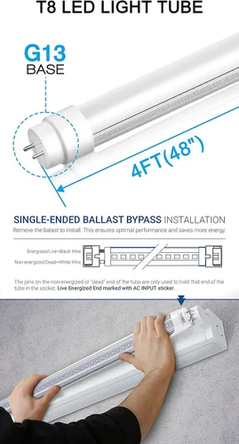 Vista 5 de Sugo Bombillas LED Alpha T8 T10 T12 lente transparente o esmerilada de 4 pies 18 W 6000K-6500K blanco frío brillante de doble extremo de repuesto