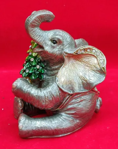 Vista 4 de AtoZ - Caja de tesoros con diseño de elefante, diseño de elefante con colgante de elefante, bonita caja de joyería para regalo de Navidad para ella