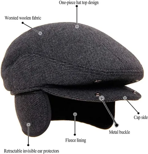 Vista 3 de Orejeras ajustables para hombre, para otoño e invierno, gorra de conducción, boina