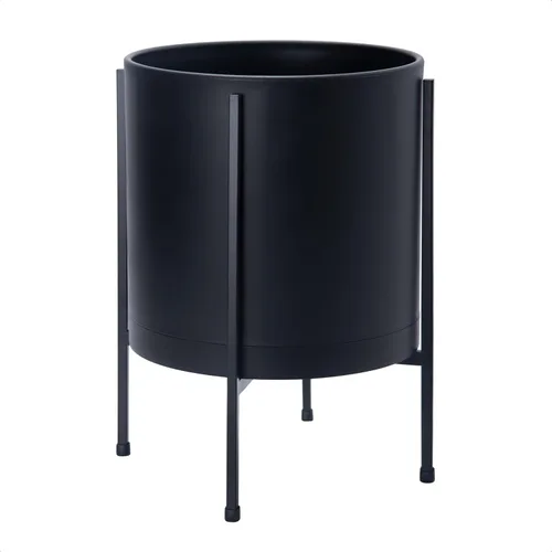 Vista 9 de D'vine Dev Maceta negra de 8 pulgadas con soporte, moderna maceta cilíndrica de plástico con soporte de metal resistente para plantas