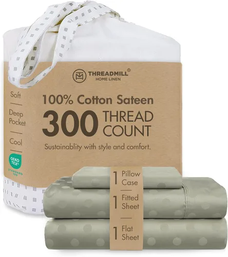 Vista 73 de Threadmill Juego de sábanas de algodón Twin Sábanas 100% algodón para cama tamaño Twin Juego de sábanas de satén jacquard damasco con bolsillo
