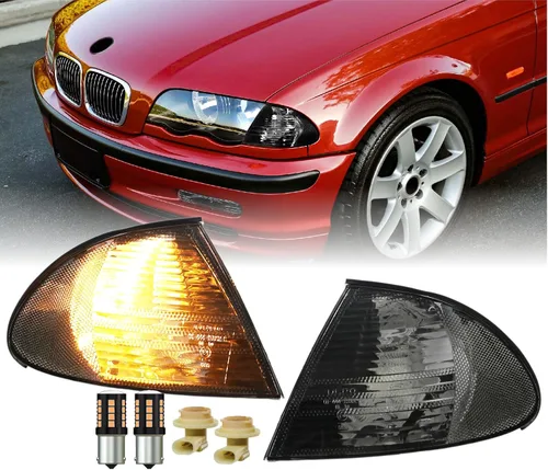 Vista 12 de DEPO 99-01 E46 4D - Juego de lámparas de señal de giro de esquina de color humo europeo (izquierda + derecha) compatible con BMW E46 1999-2001 Serie