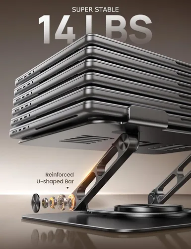 Vista 5 de Lamicall - Soporte ajustable para laptop para escritorio - Base giratoria de 360 grados, soporte ergonómico para computadora de aluminio, soporte