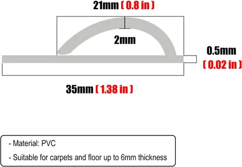 Vista 2 de Tira de borde de alfombra, protector de borde negro para suelos de vinilo, reductor de umbrales, tira de unión de piso, impermeable, autoadhesiva