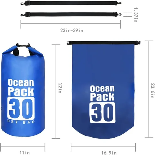 Vista 2 de Bolsa seca impermeable con correa desmontable ajustable de 10 l/20 l/30 l, bolsa superior enrollable mantiene el equipo seco para kayak, canotaje