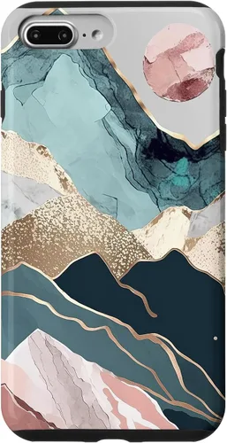 Vista 9 de Funda colorida para iPhone 15 Boho Chic Floral Paisaje Naturaleza Montañas