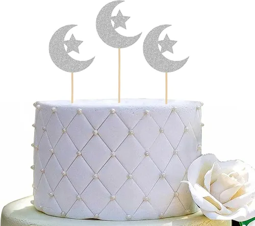 Vista 6 de 24 piezas de decoración de cupcakes con purpurina de luna y estrella Eid Mubarak, decoración de pasteles para bodas, cumpleaños, baby shower