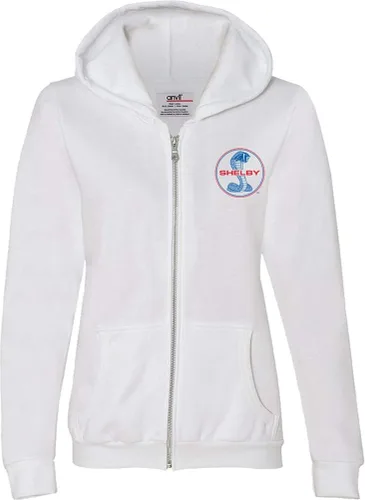 Vista 2 de Sudadera con capucha para mujer, con cremallera completa, logotipo azul y rojo en la parte delantera y trasera