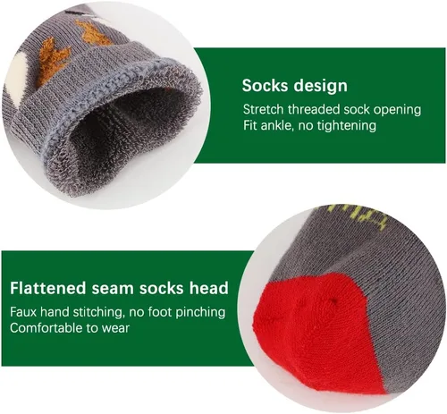 Vista 2 de UOIXPUHUO 5 pares de calcetines de Navidad calcetines de algodón cálidos de invierno para niños pequeños Rojo