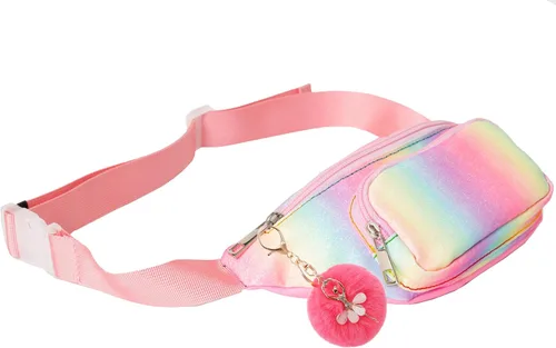 Vista 5 de Riñonera de moda brillante para niñas, con dos bolsillos, manos libres, ligera, con cinturón, para vacaciones, festivales, fiestas, viajes