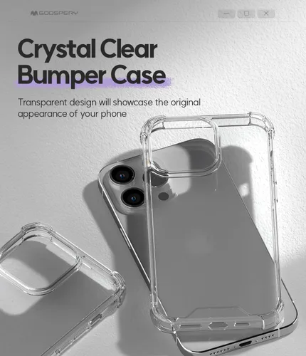 Vista 3 de GOOSPERY Crystal Shield - Funda compatible con iPhone 15 Pro Max, tecnología a prueba de golpes, antiamarilleo, protección de borde elevado