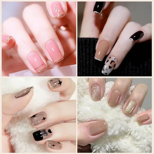 Vista 4 de Esmalte de uñas de gel con purpurina de metal plateado, 4 colores pintados de metal platino, esmalte de gel de dibujo dorado, plateado y negro