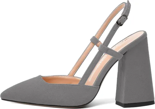 Vista 2 de WAYDERNS Zapatos de tacón alto grueso con hebilla para mujer, con correa ajustable y puntera puntiaguda, de 4 pulgadas