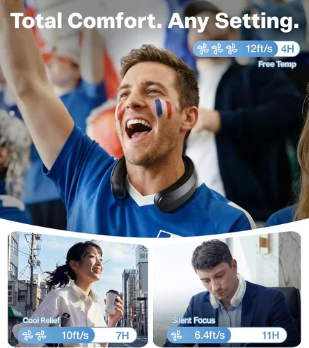 Vista 6 de TORRAS COOLiTE Ventilador de cuello, la potencia de viento más fuerte de la industria, ventilador de cuello portátil con batería de 14 horas