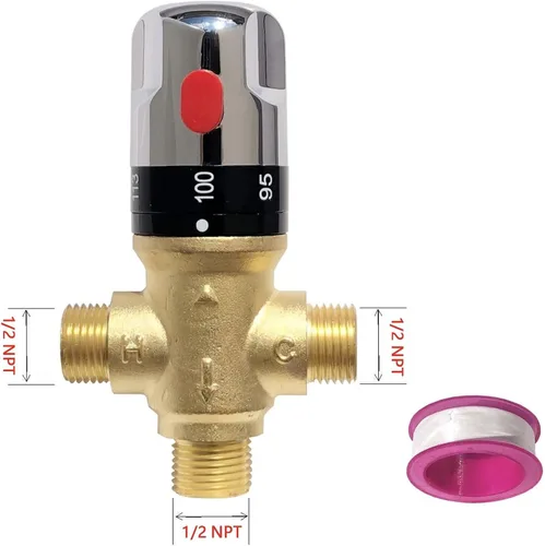 Vista 2 de Válvula mezcladora termostática,Válvula mezcladora de ducha con conexiones macho 1/2 NPT,Válvula de control constante de temperatura del agua,Latón